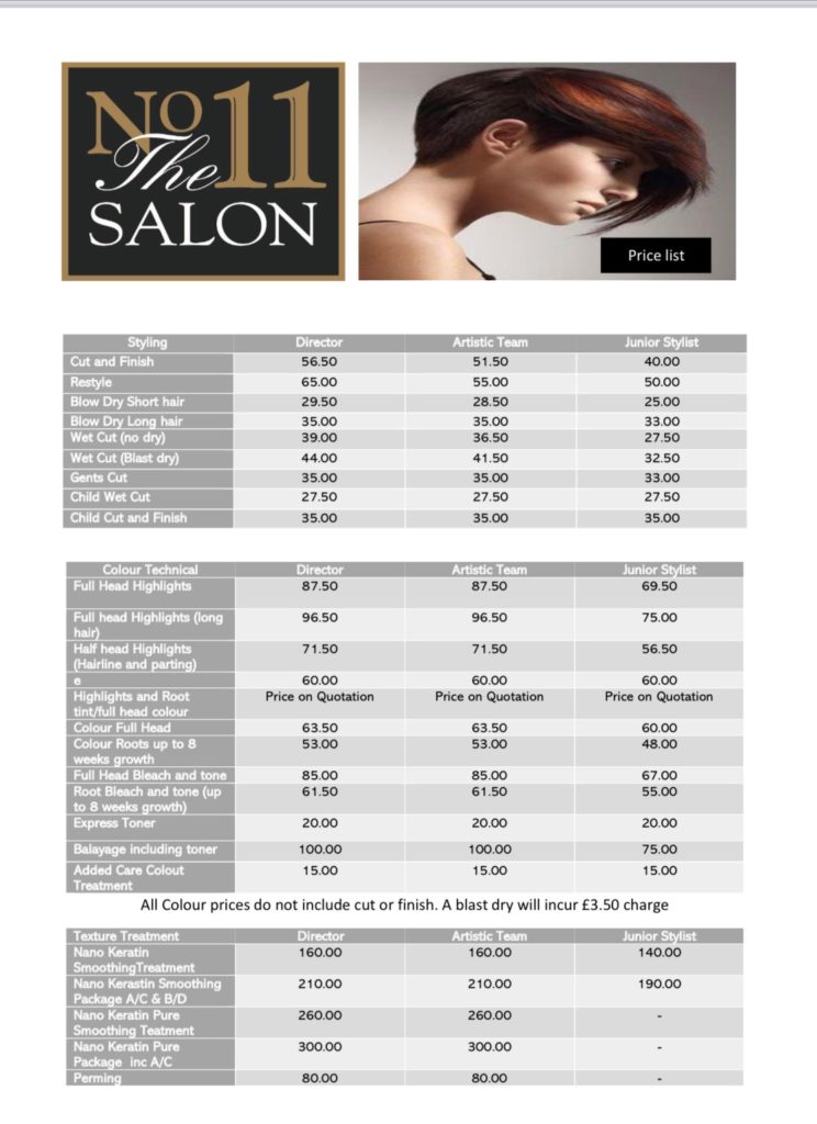 Price increase 1st August 2021 - No 11 The Salon